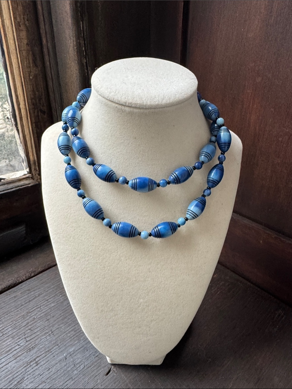 3/$30Handcrafted Blue Beaded Double Strand Necklace 28’
